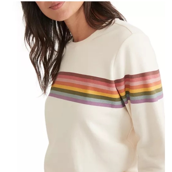 Marine Layer Tops - Marine Layer Anytime Sweatshirt Cream with Rainbow Stripes Size Small